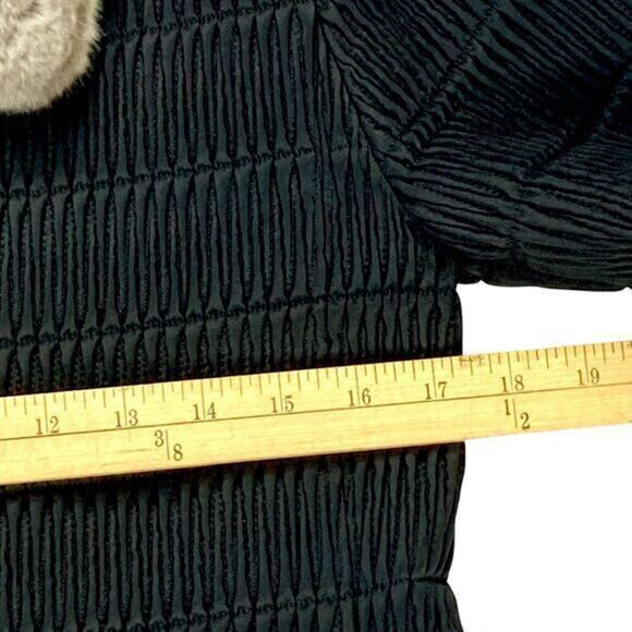 Grandi Faux Fur Trim Coat Women M Black Ribbed Classic Vintage 60s Luxury Jacket - Picture 11 of 16